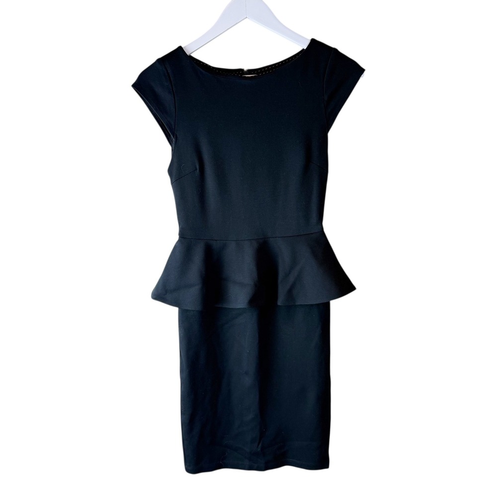 Alice + Olivia Employed Black Peplum Sheath Dress Cap Sleeve Sz 2 Work Career